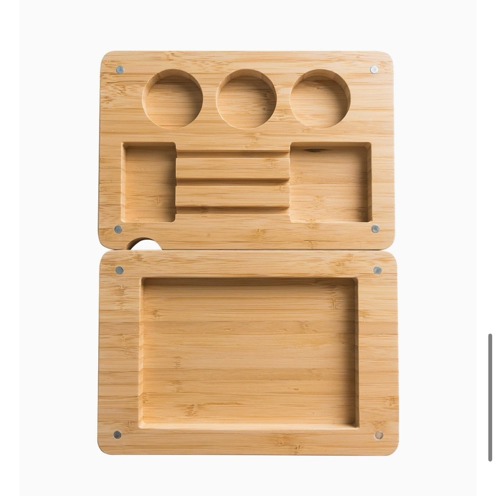EverPick Natural Wooden Magnetic Rolling Tray with Stash Space